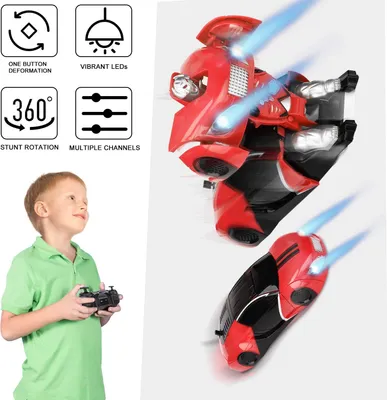 Produktbild von Wandklettern Auto RC Transformator Auto mit Schwerkraft Trotzt USB Wiederaufladbare 360 ° Rotierenden Kühlen Led-scheinwerfer Eine Taste Verformung Beste Geschenk für Kinder (Rot)