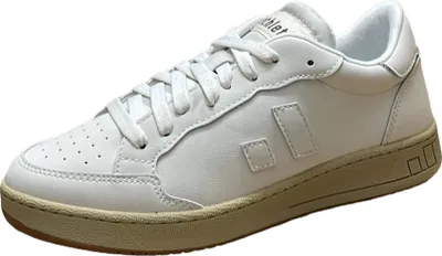 A single white low-top sneaker with a tan sole is shown against a white background.