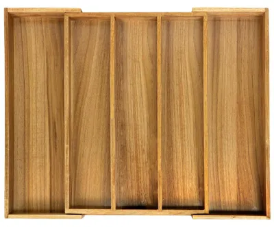 Obrázok produktu pre Organizér do zásuvky na príbory, akácia, nastaviteľný, 3-5 priehradiek, 43 x 55 x 5 cm