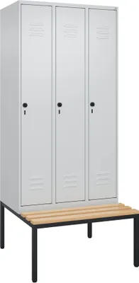 Produktbild von C+P Garderobenschrank "Classic Plus", Abteilbreite 30 cm, mit Sitzbank, Lichtgrau (RAL 7035), 212x90x50 cm/ 3 Fächer