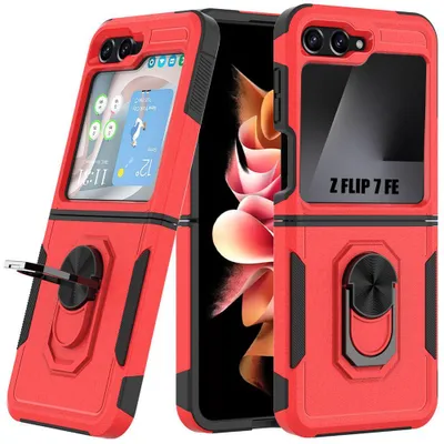 Image de Coque pour Samsung Galaxy Z Flip 7 FE - Protection Rigide Anneau Arrière Anti-Rayures - Rouge