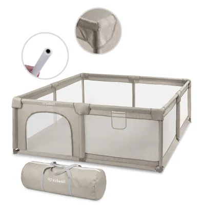 Produktbild von Kidwel FANKO 180x200 cm Baby Laufstall, Laufgitter Baby Krabbelgitter für Kleinkinder mit Atmungsaktivem Netz, Reißverschluss, Tasche, Beige