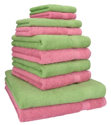 Produktbild von Betz 10-tlg. Handtuch-Set PREMIUM CLASSIC 2 Duschtücher 4 Handtücher 2 Gästetücher 2 Seiftücher  Farbe: apfelgrün & altrosa