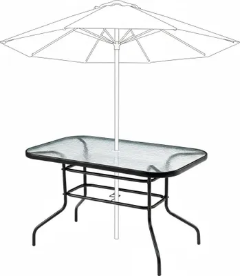 Zdjęcie produktu dla Duży szklany stół ogrodowy na taras balkon 120x70 transparentny otwór na parasol