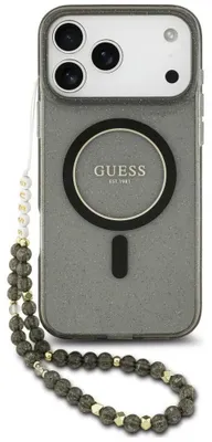Produktbild von Guess IML Glitzer Perlenriemen MagSafe Apple iPhone 18 Pro / 17 Pro schwarz