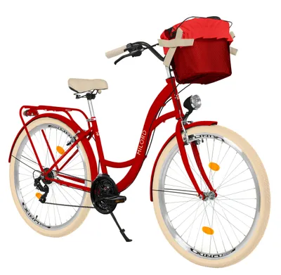 Produktbild von MILORD Damenfahrrad Citybike Komfort Mit Metallkorb Hollandrad Fahrrad, 28 Zoll, 21-Gang, Rot