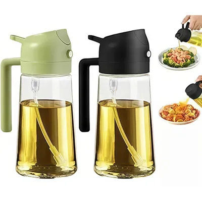 Produktbild von 2er set Ölsprüher 500ML, 2-in-1-Mehrzweck, Ölsprüherflasche, Glasölflasche, Speiseölspray, geeignet für Kochen, Grillen, Backen, Heißluftfritteuse