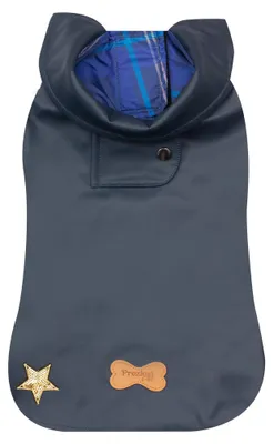 Obrázek produktu pro Precious Pet – Pláštěnka pro psy, barva modrá, velikost S/M, 40 cm. Nastavitelný suchý zip a otvor pro vodítko. Pláštěnka, větruodolná pro zvířata