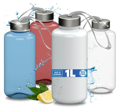 Image de Gourde « Pure » 0,7 l - Gourde en Tritan anti-fuites avec bouchon en acier inoxydable pour enfants et adultes - Transparent-Bleu