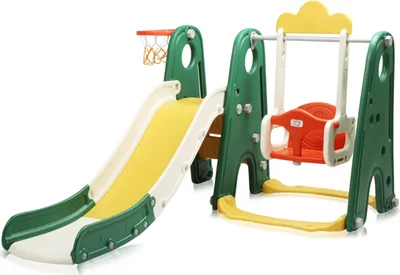 Obrázek produktu pro Dětská skluzavka Baby Vivo s basketbalovým košem - Froggy v tmavě zelené barvě