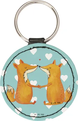 Produktbild von Mr. & Mrs. Panda Anhänger Füchse Liebe - Türkis Pastell - Geschenk, Schlüsselanhänger Bedruckt, Fuchs, Taschenanhänger, Taschenbaumler, Freundin, schlüsselbund, Fox