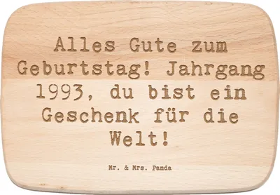 Produktbild von Mr. & Mrs. Panda Schneidebrett Spruch 1993 Geburtstag - Transparent - Geschenk, Geburtstagsgrüße, brotzeitbrettchen, Küchenbrett, Holzbrett, Geburtstagsfeier, vesperbrett