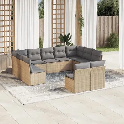 Produktbild von Design 11-tlg. Garten-Sofagarnitur mit Kissen Beige Poly Rattan, Gartenmöbel-Sets 2024 Neu