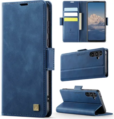 Obrázek produktu pro Kožené pouzdro pro Samsung Galaxy A55 5G, RFID ochranou, magnetickým uzávěrem, přihrádkami na karty a stojánkem Modrý
