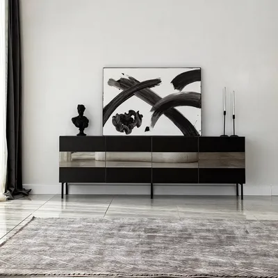 Produktbild von Skye Decor, Leon - Black, Fume, TV-Ständer, 100 % MELAMINBESCHICHTETE SPANPLATTEN, Schwarz, 180 x 35 x 59 cm