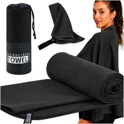 Zdjęcie produktu dla Ręcznik z mikrofibry, 76x152 cm, szybkoschnący, idealny na podróże, plażę, basen, siłownię, kolor: czarny
