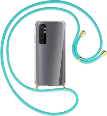 Produktbild von Handykette Backcover-Schutzhülle mit Band (Metall goldfarben) für Xiaomi Mi Note 10 Lite - türkis