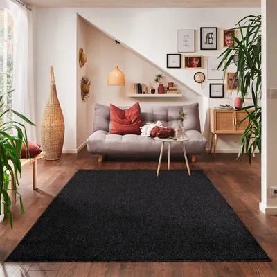 Produktbild von Einfarbiger Teppich Wohnzimmer Schlafzimmer Esszimmer Kurzflor Weich Anthrazit, Grösse:200x290 cm