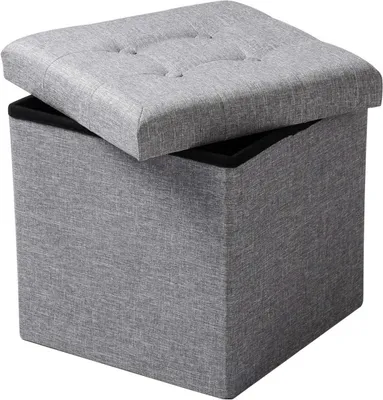 Immagine prodotto di Pouf Happyment – Grigio chiaro – Con spazio contenitore – Poggiapiedi e pouf – Panca contenitore – Pouf 2 in 1 – Tessuto
