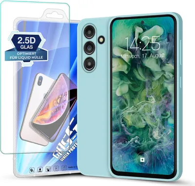 Produktbild von Hülle für Samsung Galaxy S23 FE mit 9H Displayglas Displayschutz Plus Case Cover Bumper Silikon Softgrip Schutzhülle Farbe: Hellblau