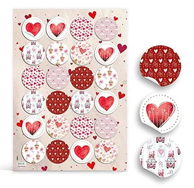 Productafbeelding van Hartvormige stickers - Decoratieve etiketten - Geschenken versieren - Zelfklevend glanzend papier - 24 stuks 4 cm - Rood roze wit