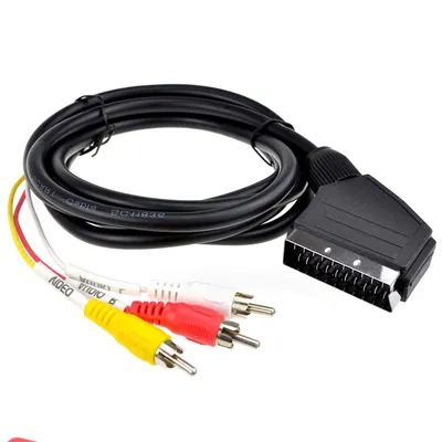 Produktbild von SCART auf 3RCA AV Kabel 1,5 m, 21 Pin, mit Ein/Aus Schalter, Audio Video Adapter, kompatibel mit TV, DVD, VHS