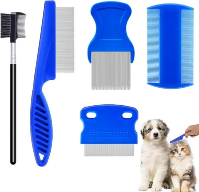 Imagen del producto de Cepillo antipulgas para gatos y perros, juego de 5 unidades, con dientes de metal, para eliminar pulgas y liendres