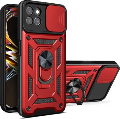 Produktbild von Realme 8i Hülle mit Ring Ständer Halter Dia Kameraschutz TPU Bumper Silikon Schutzhülle für OPPO Realme 8i Rot