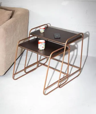 Immagine prodotto di Exklusive Edelstahl Beistelltische Designer Wohnzimmer Möbel Holzplatte
