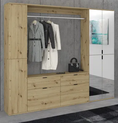 Produktbild von Garderobe Set "Line-Up" Eiche Garderobenschrank mit Spiegel 212 x 193 cm