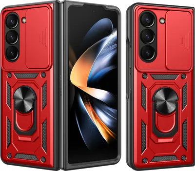 Produktbild von Hülle für Samsung Galaxy Z Fold 5 mit Ring Ständer Halter Dia Kameraschutz TPU PC Hybrid Handyhülle Rot