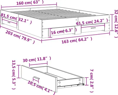 Produktbild von vidaXL Bettgestell mit Schubladen Weiß 160x200 cm Holzwerkstoff