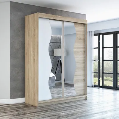 Produktbild von Schwebetürenschrank, 2-türig Schrank RIMA 180 cm (mit Spiegel) Sonoma / weiß / sonoma