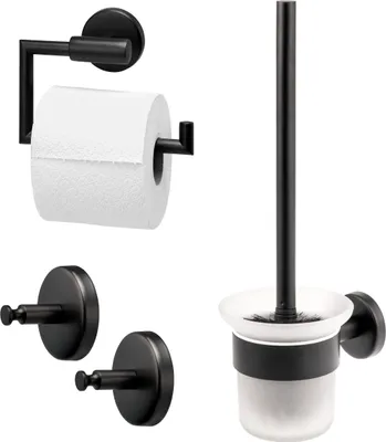Produktbild von bremermann Bad-Serie PIAZZA BLACK 3er Set - Toilettenpapierhalter Ersatzrollenhalter Handtuchhaken, aus Edelstahl schwarz