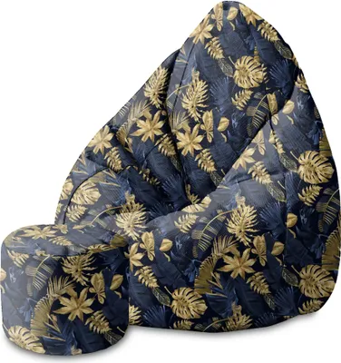 Produktbild von Dreamroots Bean Bag 80x80x120cm Sitzsack mit Lehne und Hocker und Bezug Sitzsack mit Füllung Sitzsack Erwachsene mit Füllung Monstera Gold Navy Blue