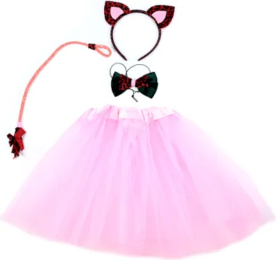 Produktbild von Katzen Kostüm Kinder Rosa - Rock Ohren Fliege & Schwanz - Fasching Verkleidung 100-120cm