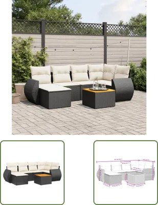 Produktbild von The Living Store 7-tlg. Garten-Sofagarnitur mit Kissen Schwarz Poly Rattan