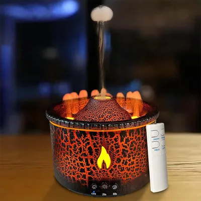Produktbild von Ätherisches Öl Diffusor 300ml Vulkan Luftbefeuchter mit Flamme und Vulkan Spray Modus, 2 Farben, Timer, automatische Abschaltung, Fernbedienung,
