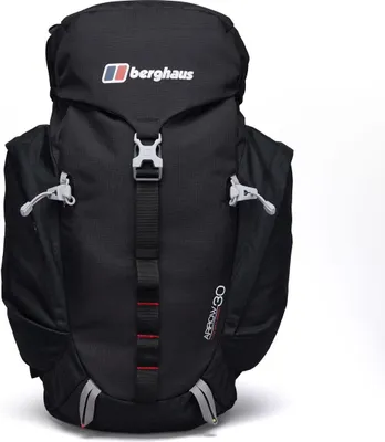 Schwarzer Rucksack "Arrow 30" von Berghaus; geeignet für Wandern; mit verstellbaren Trägern und mehreren Fächern.