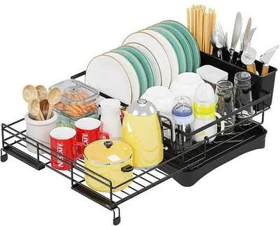 Immagine prodotto di Grande scolapiatti a 4 ripiani, acciaio inossidabile, nero