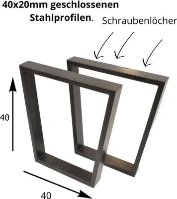 Produktbild von 2 X Tischgestell 40x40 cm Handgemachte Beine Tischbeine Tischuntergestell Haarnadel LOFT schwarz