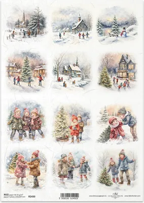 Immagine prodotto di ITD carta di riso decoupage tecnica artigianale tovagliolo di carta-R2430 inverno città dei bambini