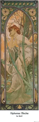 Produktbild von Alphonse Mucha Kunstdruck Bild - Die Vier Tageszeiten, Der Abend, 1899 (158 x 53 cm)