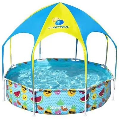 Produktbild von Zimilo Kinderpool mit Sonnendach, 244x51 cm, Aufstellpool mit Stahlrahmen, UV Schutz UPF 40+, Familienpool für Garten und Sommer