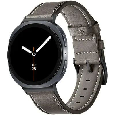 Produktbild von Stravo Lederarmband für Samsung Galaxy Watch 9 / 8 (40/44mm) & Watch 8 Classic 46 mm – Echtes Leder, stilvoll & robust – Grau