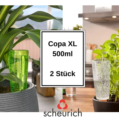 Produktbild von Scheurich Wasserspender Copa XL | 4er Set Grün/ Transparent | 500 ml Füllmenge | Bewässerungskugel klein mit Ton Fuß | Wasserspender Pflanzen und Blumen Terrakotta Stiel