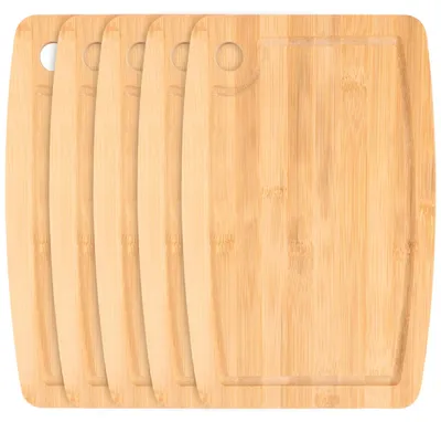 Image de Lot de 5 planches à découper en bois, 28 x 18 x 1 cm, petites planches en bois, planches à petit-déjeuner, planches à découper pour le pain, la viande et les légumes.