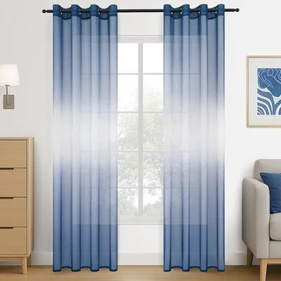 Productafbeelding van Ibenzoa® Vitrage gordijnen, set van 2 – transparant, 140 x 240 cm, blauw, met lussen, gemakkelijk te onderhouden, geschikt voor slaapkamer en woonkamer