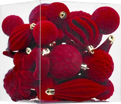 Produktbild von 28-teiliges Weihnachtsbaumschmuck-Set aus Samt, beflockte Kugeln, Sterne, Weihnachtsbaum-Hängedekoration für Feiertagsparty-Dekoration