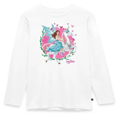 Produktbild von Spreadshirt Schleich Bayala Elfe Eyela mit Einhorn Kinder Premium Langarmshirt, 110/116 (4 Jahre), Weiß